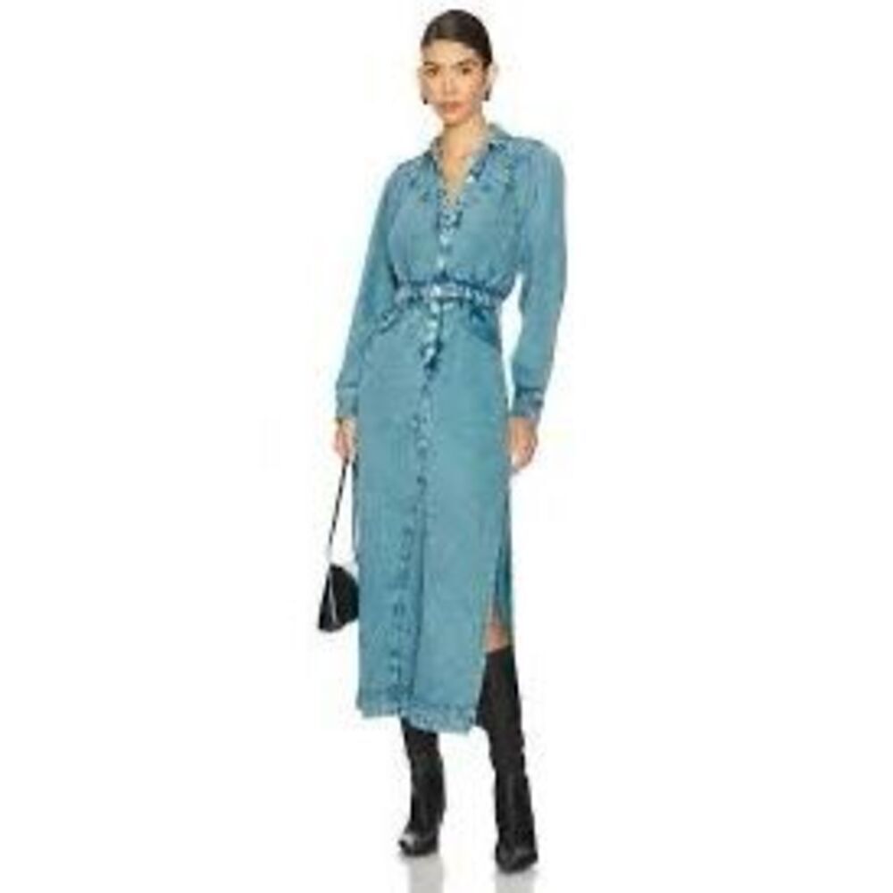 Free People Women's Blue Denim Mad Love Midi Dress Size Small